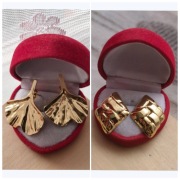 2 pary kolczyki listki i romby kolor złoty wkręty sztyfty stal okazja