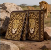 Kolekcjonerska talia kart z realistycznymi wizerunkami lwów 