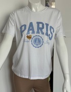 T-shirt damski włoskiej marki y.Two bluzka z krótkim rękawem biała Paris