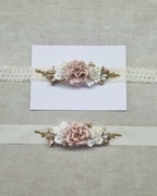 Zestaw kremowa koronkowa opaska oraz pasek na chrzest urodziny sesję 