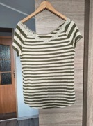 Bluzka t-shirt koszulka z krótkim rękawem beżowe khaki zielone poziome pasy
