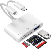 Czytnik kart pamięci SD/microSD/USB do telefonu USB-C/Lightning