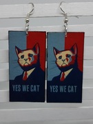Kolczyki Yes We Cat decoupage kot wybory prostokąty grafika Handmade