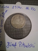 Monety 2 zlote 1934r. oraz 5 złotych 1934r  Piłsudski.