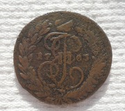 Rosja Katarzyna II von Anhalt-Zerbst 2 kopiejki 1763 EM Przebitka C# 58.3