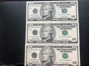 USA 3x $10 1999 Kolejne Numery Banknoty Nowe Nie Bedace W Obiegu