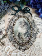 Piękny medalion z kotem shabby chic Prowansja kot vintage decoupage róże 