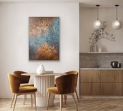 70x100cm abstrakcja obraz niebieski brąz ręcznie malowany