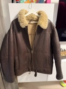 skórzany męski kożuszek typu pilotka ocieplana - brązowa na zamek Vintage