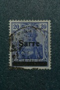 Znaczek pocztowy niemiecki, z czarnym nadrukiem „Sarre”, 20 pfennig.