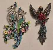 Piękna bogatozdobiona broszka PTAK przypinka, ozdoba żakietu, 2szt.