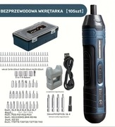 Wkrętak akumulatorowy śrubokręt elektryczny  3.7V Zestaw 105 elementów