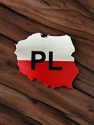 Magnes w kształcie Polski z napisem "PL" – barwy narodowe. Rozmiar 8x9cm