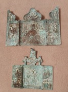 2 szt. ikonki prawosławne mosiężne XXw. carskie, żołnierskie. Tryptyk.