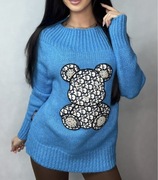 Nowy niebieski gruby ciepły sweter damski minouu z domieszką wełny uni