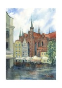  Akwarela Gdańsk Kościół Mariacki ulica Świętego D
