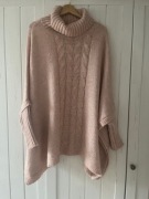 Damskie ponczo sweter z golfem Andżela H&M mohito różowe 