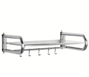 Półka kuchenna ścienna pod mikrofalówkę – stal nierdzewna z haczykami