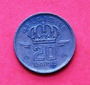 20  Centymów   1953  r -    Belgia   Belgique  Górnik  