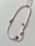 YES bransoletka srebrna pozłacana na różowym sznurku motyw Korona 19 cm