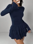 EZwear sukienka damska granatowa falbana długi rękaw Rozmiar M elegancka