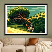 Grecja - pejzaż ze skuterem - plakat art deco - 40x60cm 