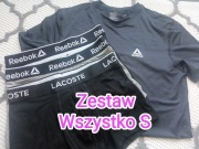 Zestaw Czarny T-shirt Reebok S, bokserki Reebok S x 2 + Lacoste S 1 szt  
