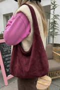 Bordowa Hobo Torba torebka shopper + Kosmetyczka Burgundy zamszowa viral
