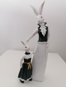 Figurka zając wielkanocny mama córka żywicy duży 38cm glamour czarno złoty 