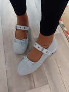 (40) Dżinsowe baleriny niskie czółenka wieczorowe z zapięciem, NOWE 