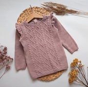 Sweterek tunika 98 H&M z falbankami falbanki fioletowy fiolet