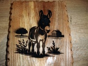 obrazek wypalony w drewnie, osiołek 2, Fajne na prezent