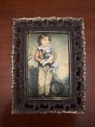 OBRAZKI W METALOWEJ RAMCE MALUNEK NA JEDWABIU.