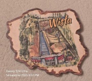 Magnes na lodówkę drewniany WISŁA Skocznia. Mapka Polska.