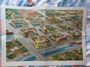 Plan miasta plakat vintage plansza edukacyjna radziecka mapa urbanistyka