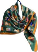 Nowa apaszka Ala jedwabna kolorowe koty na zielonym tle 70 x 70