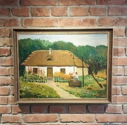 Jan Witkowski - Olej na płótnie 1984 r. - Wiejska Sielanka - Stan IDEALNY