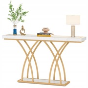 Konsola Tribesigns Stolik Konsolowy Biały + Złoty 140 x 80 x 30cm Glamour