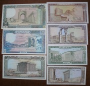 Liban 1-250 liwrów 1980-1988 P.61-67 Zestaw 7 sztuk UNC