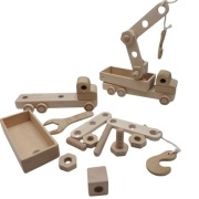 Ciężarówka Dźwig Drewniany Skręcany Nakrętkami i Śrubami Zabawka Manualna