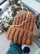 Czapka wełna rękodzieło handmade rudy miedź