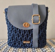 Niebieska torebka damska ręcznie wykonana robiona na szydełku handmade 