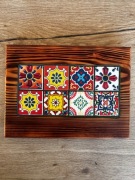 Deska do serwowania przekąsek serów handmade prezent płytki Talavera drewno