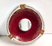 Popielniczka porcelana szkarłat złocenia Karolina 22x4,3cm PRL lata 60/70te