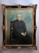 "Ciekawy portret starszej damy".Obraz olejny na płótnie.