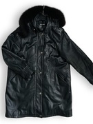 Kurtka dłuższa parka 100% leather premium XL plus size z futerkiem vintage
