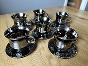 Komplet kawowy PRL – srebrne szkło lustrzane retro vintage – 12 elementów