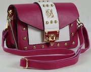 Massimo Contti skórzany kuferek z ćwiekami fuksja róż biały skóra naturalna