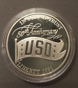 Moneta USA 1 dolar 1991 50 lat USO United Service Organization SREBRO
