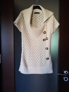 długi sweter beżowy S/ M narzutka 36/ 38 sweterek duży kołnierz golf wełna